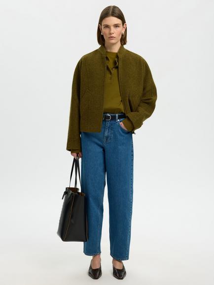 Selected Jacqueline Wool Blend Bomber Jacket, Green, Green