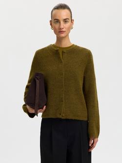 Selected Lulu Round Neck Knit Cardigan, Dark Green