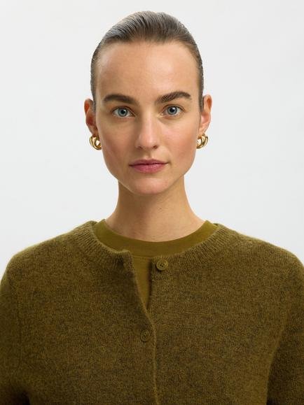 Selected Lulu Round Neck Knit Cardigan - view 2, Dark Green