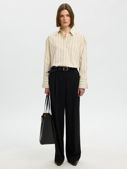 Selected Dannie Oversized Striped Cotton Shirt, Cream - view 2, Cream