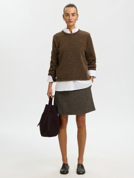 Selected Lulu Wool Blend Jumper, Brown - view 2, Brown