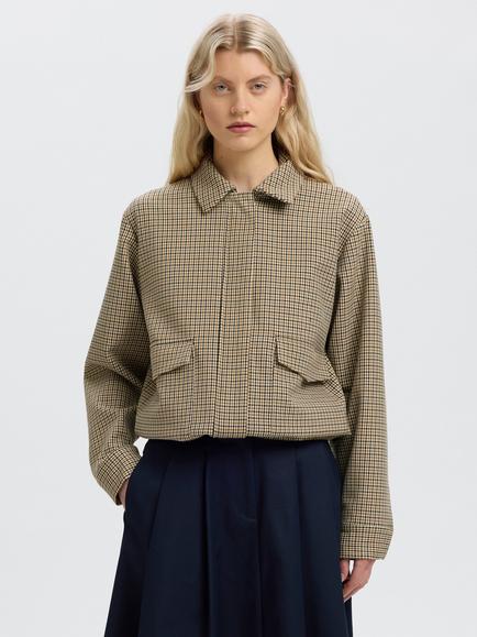Selected Lara Relaxed Check Bomber Jacket, Brown, Brown