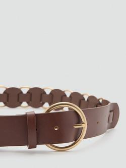 Mango Circle Buckle Faux Leather Chain Belt, Brown - view 2, Brown