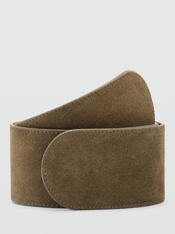 Mango Buckleless Pure Suede Belt, Khaki, Khaki