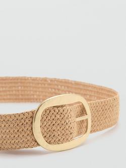 Mango Oval Buckle Woven Belt, Beige - view 2, Beige