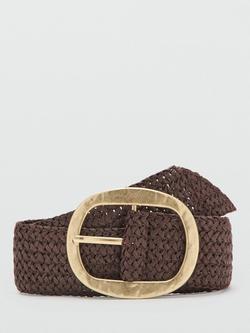 Mango Oval Buckle Woven Belt, Chocolate, Chocolate
