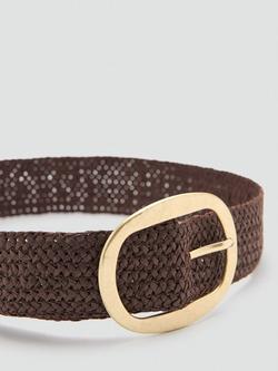 Mango Oval Buckle Woven Belt, Chocolate - view 2, Chocolate