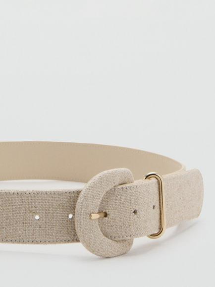 Mango Circle Buckle Textured Belt, Beige - view 2, Beige