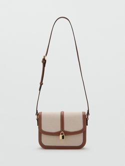 Mango Saddle Padlock Crossbody Bag, Bown/Natural, Bown/Natural