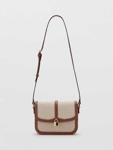 Mango Saddle Padlock Crossbody Bag, Bown/Natural, Bown/Natural
