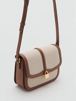 Mango Saddle Padlock Crossbody Bag, Bown/Natural - view 2, Bown/Natural