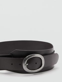 Mango Oval Buckle Pure Leather Belt, Chocolate - view 2, Chocolate