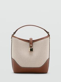 Mango Lock Closure Bucket Crossbody Bag, Natural/Brown, Natural/Brown