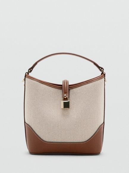 Mango Lock Closure Bucket Crossbody Bag, Natural/Brown, Natural/Brown
