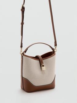Mango Lock Closure Bucket Crossbody Bag, Natural/Brown - view 2, Natural/Brown