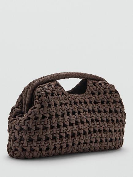 Mango Handle Woven Clutch Bag, Chocolate - view 2, Chocolate