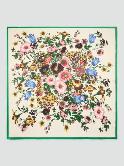 Mango Floral Square Scarf, Green, Green
