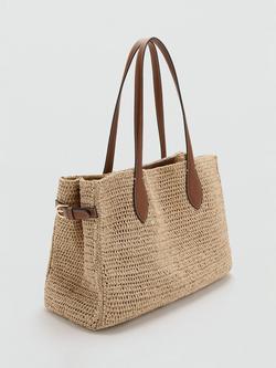 Mango Woven Tote Bag, Light Brown - view 2, Light Brown