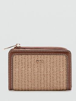 Mango Woven Detail Compact Purse, Beige, Beige