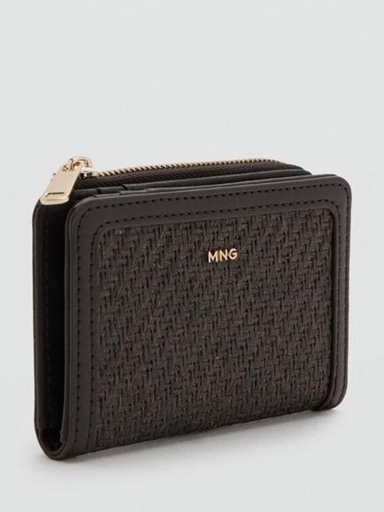 Mango Woven Compact Zip Purse, Chocolate - view 2, Chocolate