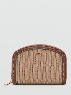 Mango Woven Compact Zip Purse, Beige, Beige