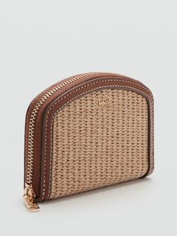 Mango Woven Compact Zip Purse, Beige - view 2, Beige