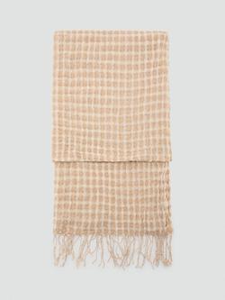 Mango Check Gauze Fringed Scarf, Beige, Beige