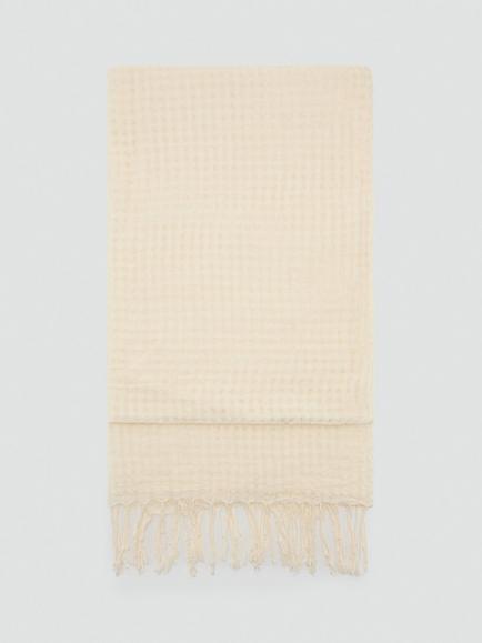 Mango Gauze Weave Fringed Scarf, Beige, Beige