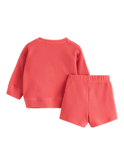 Lindex Baby Embroidered Strawberry Knitted Top and Shorts Set, Dark Dusty Coral - view 2, Dark Dusty Coral