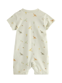 Lindex Baby Dinosaur Print Zipped Short Romper, Light Dusty Green - view 2, Light Dusty Green