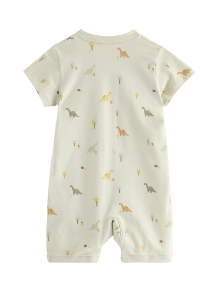 Lindex Baby Dinosaur Print Zipped Short Romper, Light Dusty Green - view 2, Light Dusty Green