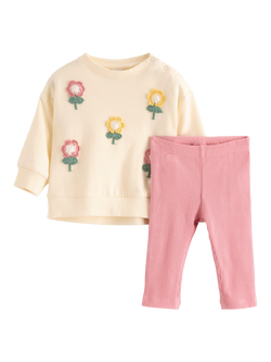 Lindex Baby Floral Sweatshirt and Leggings Set, Cream/Multi, Cream/Multi