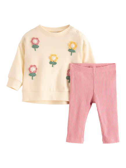 Lindex Baby Floral Sweatshirt and Leggings Set, Cream/Multi, Cream/Multi