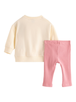 Lindex Baby Floral Sweatshirt and Leggings Set, Cream/Multi - view 2, Cream/Multi