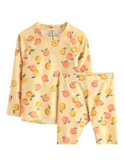Lindex Kids' Long Sleeve Top and Shorts Swimwear Set, Light Dusty Yellow, Light Dusty Yellow