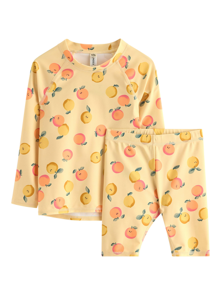 Lindex Kids' Long Sleeve Top and Shorts Swimwear Set, Light Dusty Yellow, Light Dusty Yellow