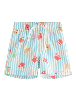 Lindex Kids' Crab Print Drawstring Swim Shorts, Light Dusty White, Light Dusty White