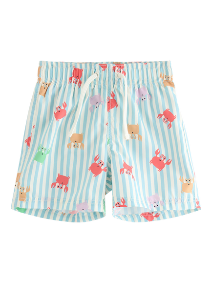 Lindex Kids' Crab Print Drawstring Swim Shorts, Light Dusty White, Light Dusty White