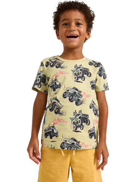 Lindex Kids' Short Sleeve Truck Print T-Shirt, Pack of 2, Light Dusty Green, Light Dusty Green