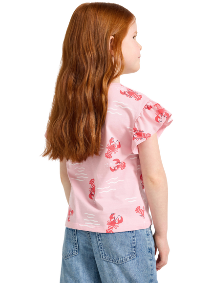 Lindex Kids' Flutter Sleeve Lobster Print T-Shirt, Light Pink - view 2, Light Pink