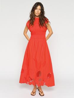 MOS MOSH Maria Cutwork Hem Midi Dress, Spicy Orange, Spicy Orange