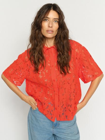 MOS MOSH Lia River Lace Shirt, Spicy Orange - view 2, Spicy Orange