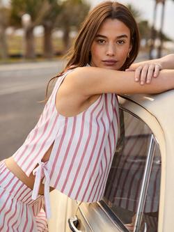 Ro&Zo Stripe Tie Side Shell Top, Pink - view 2, Pink