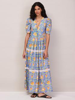 Ro&Zo Short Sleeve Floral Print Tiered Cotton Maxi Dress, Blue, Blue