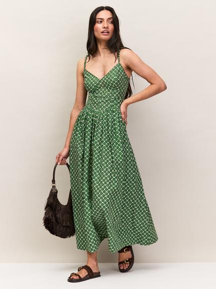 Ro&Zo Fan Print Beaded Strap Dress, Green, Green
