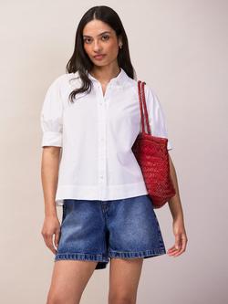 Ro&Zo Cotton Poplin Short Sleeve Shirt, White, White