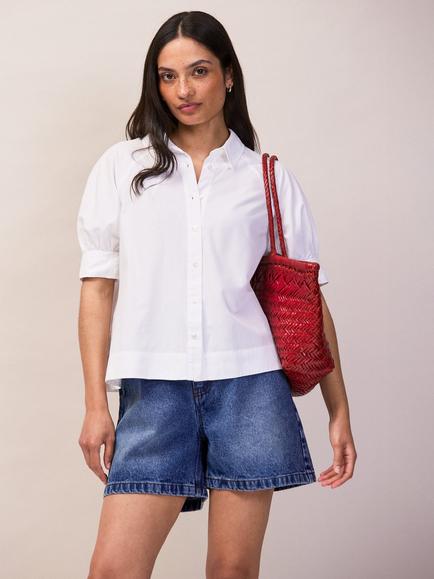 Ro&Zo Cotton Poplin Short Sleeve Shirt, White, White
