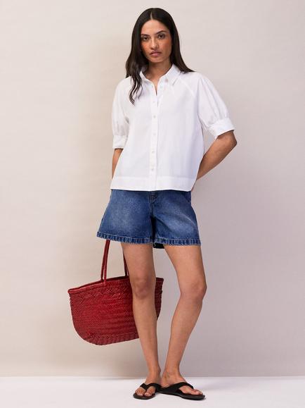 Ro&Zo Cotton Poplin Short Sleeve Shirt, White - view 2, White