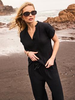 Ro&Zo Frill Neck Cheesecloth Top, Black - view 2, Black
