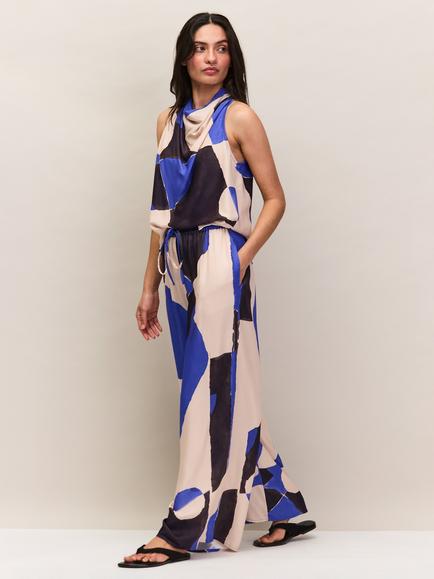 Ro&Zo Abstract Print Halterneck Top, Blue/Multi, Blue/Multi